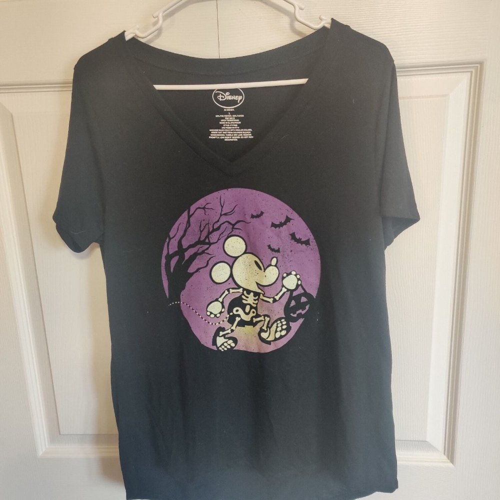 Disney Mickey Mouse Halloween Skeleton Black purp Shirt Trick or Treat Women's L